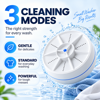 🫧 Portable Ultrasonic Mini Washer – 3-Mode Cleaner for Clothes & Dishes