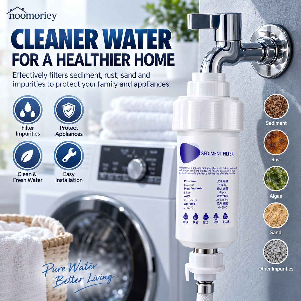 💧 50% OFF 5μm Sediment Water Filter – Cleaner Water For Washing Machine & Home