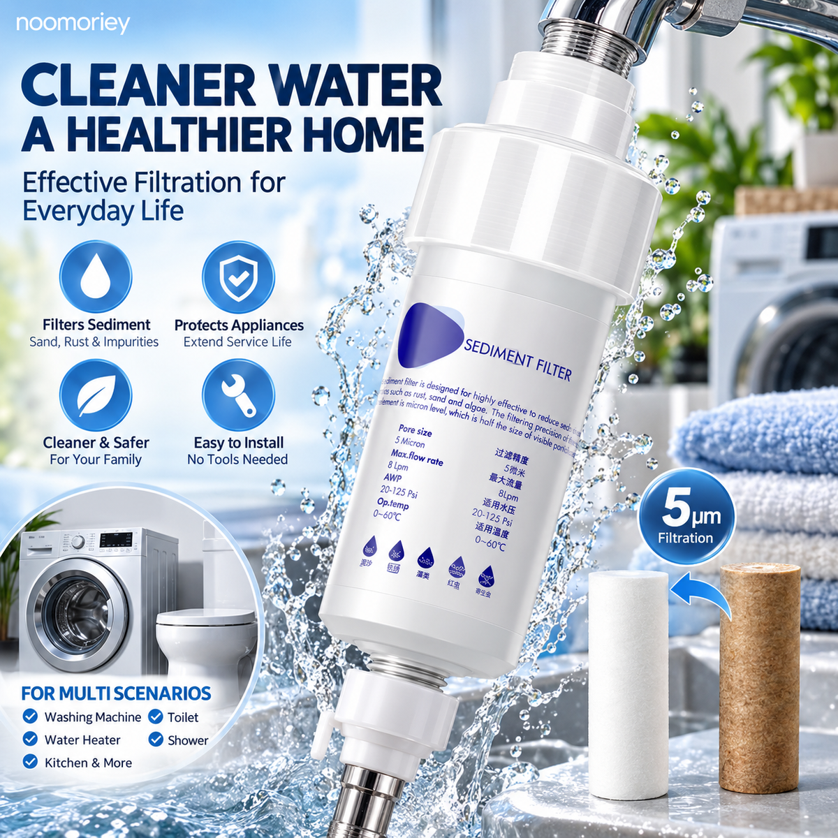 💧 50% OFF 5μm Sediment Water Filter – Cleaner Water For Washing Machine & Home