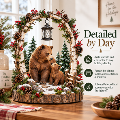 🐻Woodland Bear Family Lantern – Lighted Christmas Forest Tabletop Decor 🎄