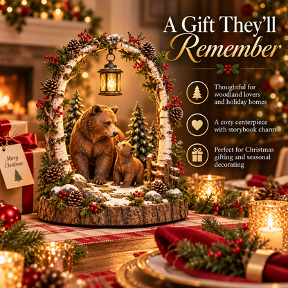 🐻Woodland Bear Family Lantern – Lighted Christmas Forest Tabletop Decor 🎄