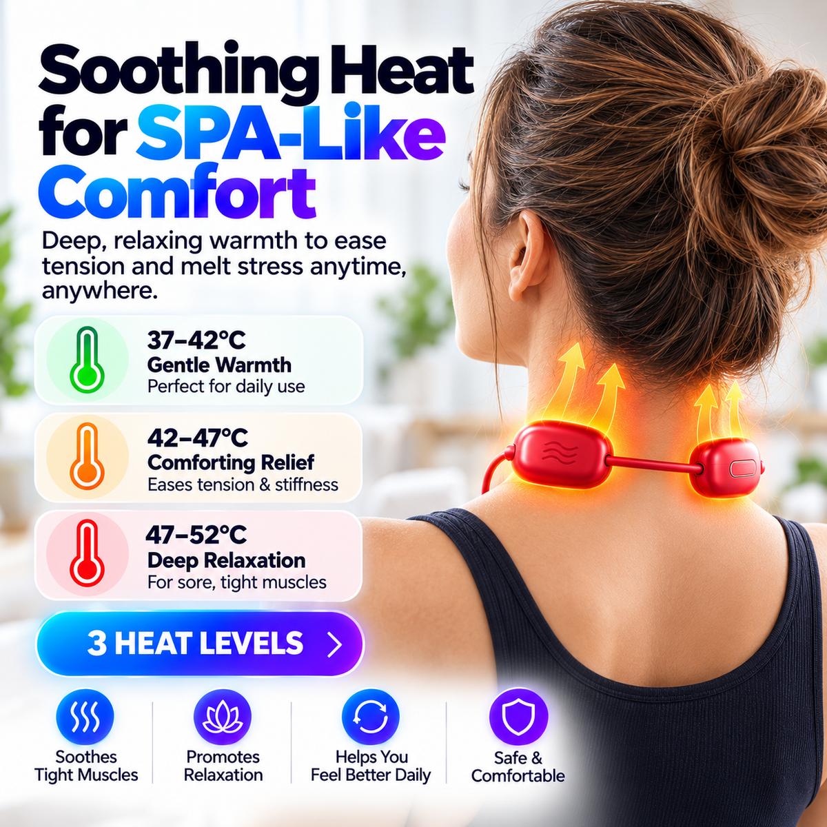 🔥Mini Necklace-Style Neck Massager — 4 Modes, 9 Intensity Levels, 3 Heat Settings, Smart Dual-Pulse Pendant Design!!!💆‍♀️✨