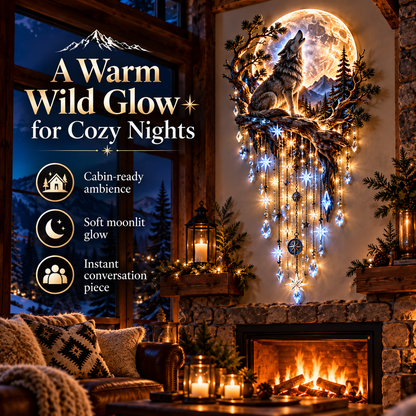 🐺 Wolf Howling Moon Starfall Wall Light – Wilderness Night Décor
