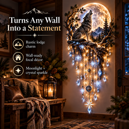🐺 Wolf Howling Moon Starfall Wall Light – Wilderness Night Décor