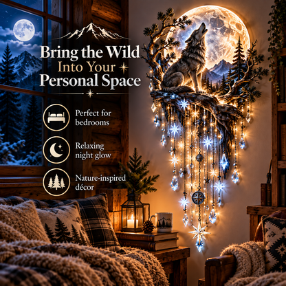 🐺 Wolf Howling Moon Starfall Wall Light – Wilderness Night Décor