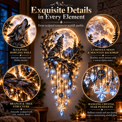 🐺 Wolf Howling Moon Starfall Wall Light – Wilderness Night Décor