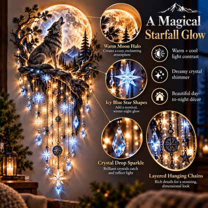 🐺 Wolf Howling Moon Starfall Wall Light – Wilderness Night Décor