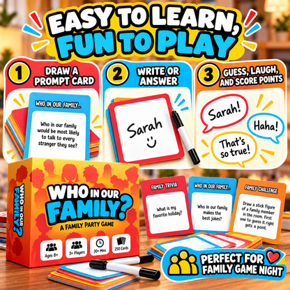 😂 Limited Time: 50% OFF – "Who In Our Family?" Hilarious Party Game for Family Game Night