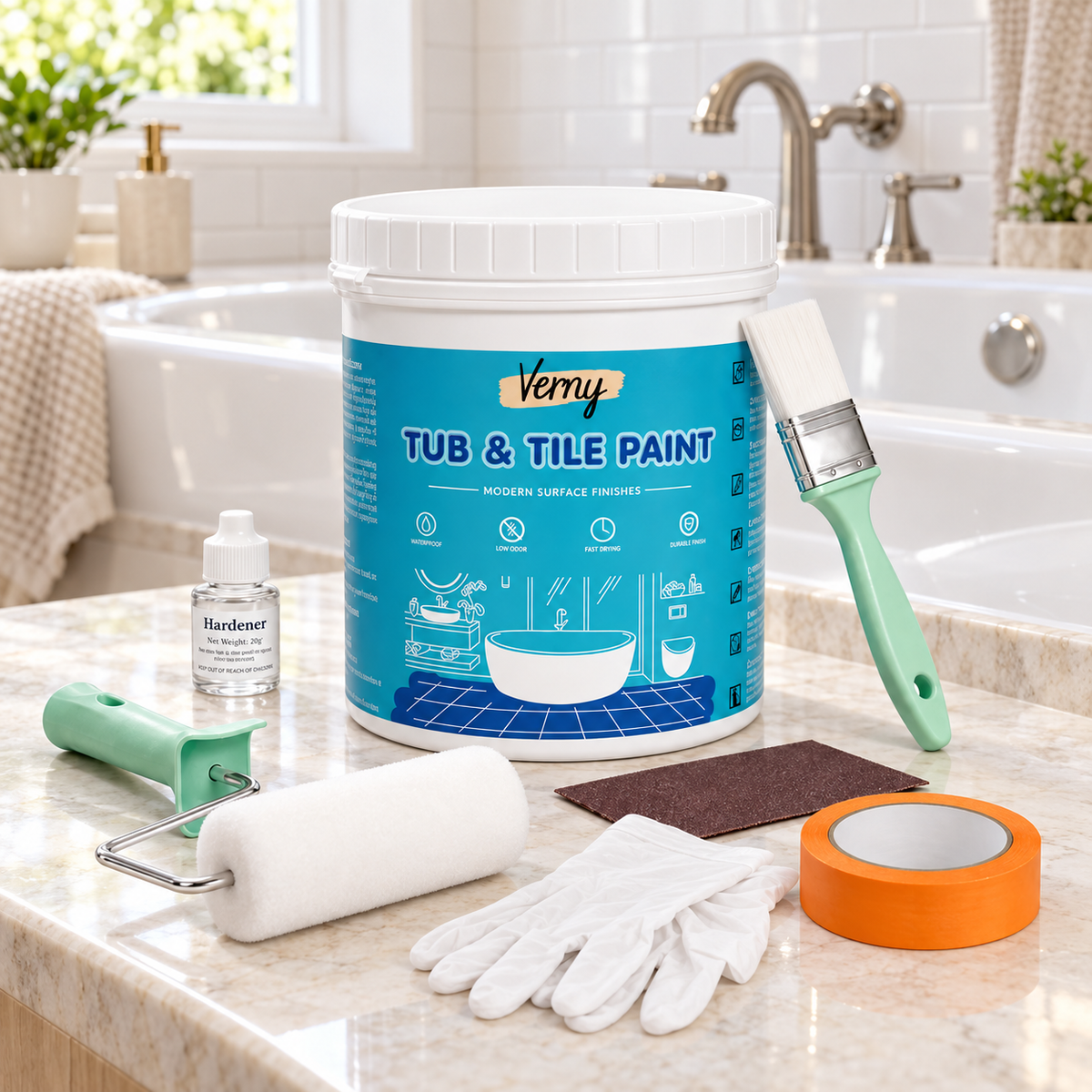🛁DIY Tub & Tile Refinishing Kit – Eco-Friendly Water-Based White Paint + Tools