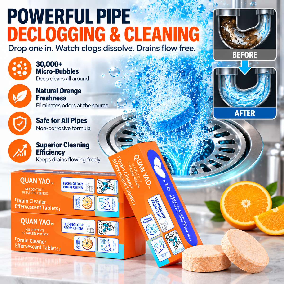 Powerful Pipe Declogging & Cleaning Tablets