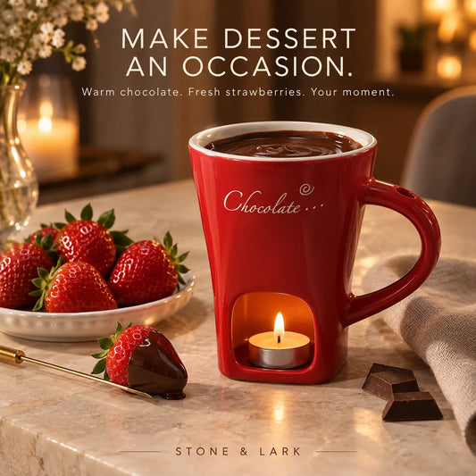 🍫 Melt & Dip Chocolate Fondue Mug – Cozy Tea-Light Dessert Set