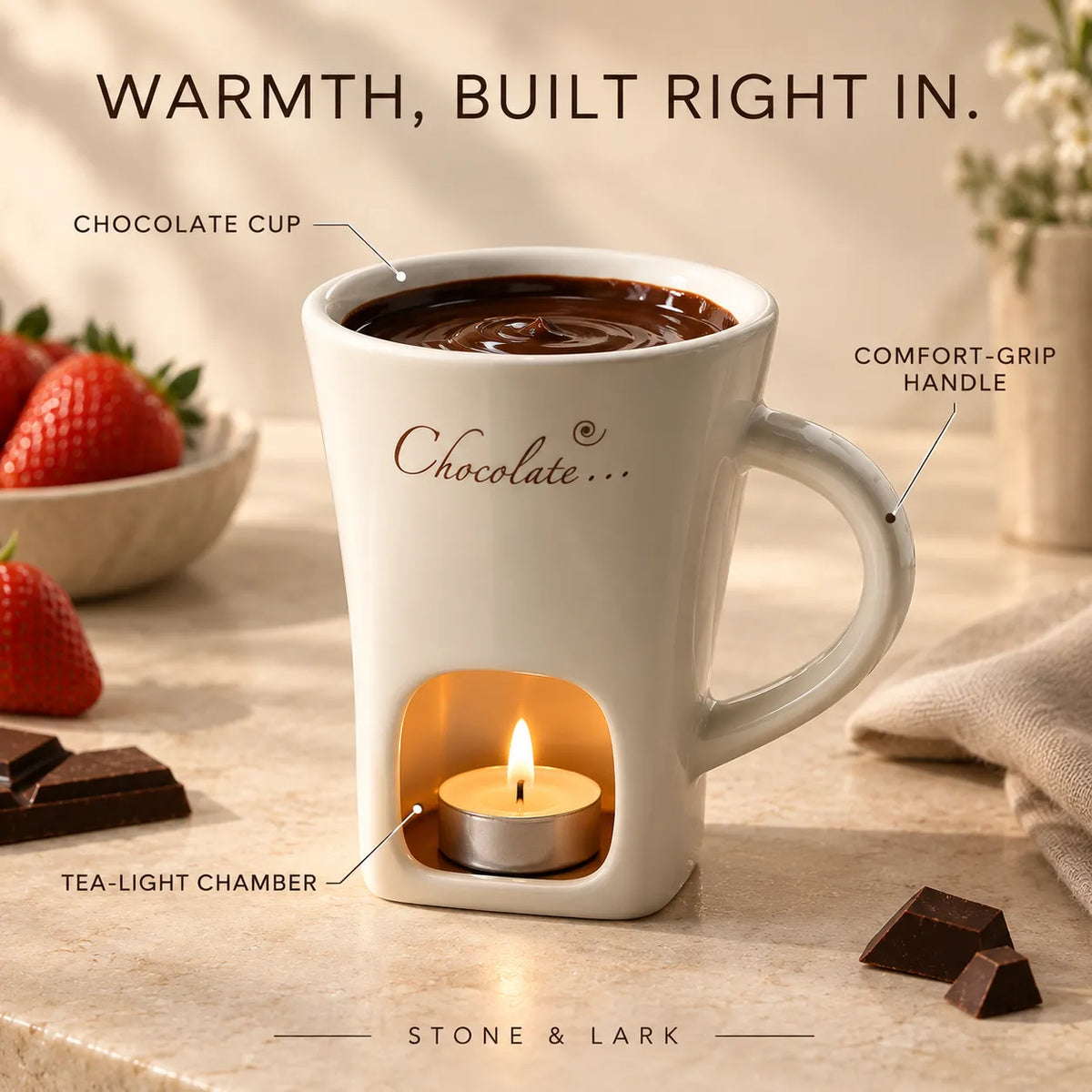 🍫 Melt & Dip Chocolate Fondue Mug – Cozy Tea-Light Dessert Set