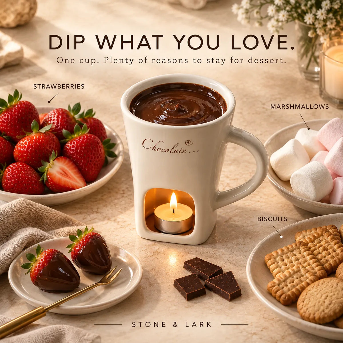 🍫 Melt & Dip Chocolate Fondue Mug – Cozy Tea-Light Dessert Set