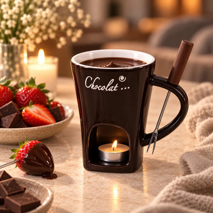 🍫 Melt & Dip Chocolate Fondue Mug – Cozy Tea-Light Dessert Set