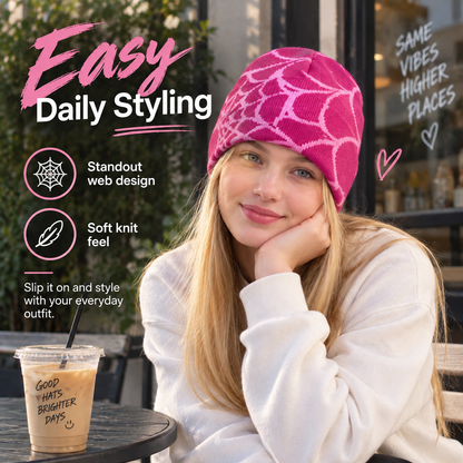 🕸️Oversized Spiderweb Knit Beanie – Bold Contrast Streetwear Winter Hat