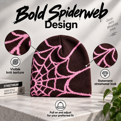 🕸️Oversized Spiderweb Knit Beanie – Bold Contrast Streetwear Winter Hat
