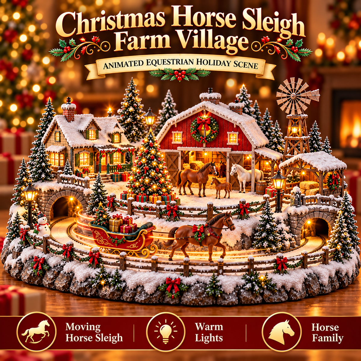 🐎 Christmas Horse Sleigh Farm Village – Animated Holiday Scene