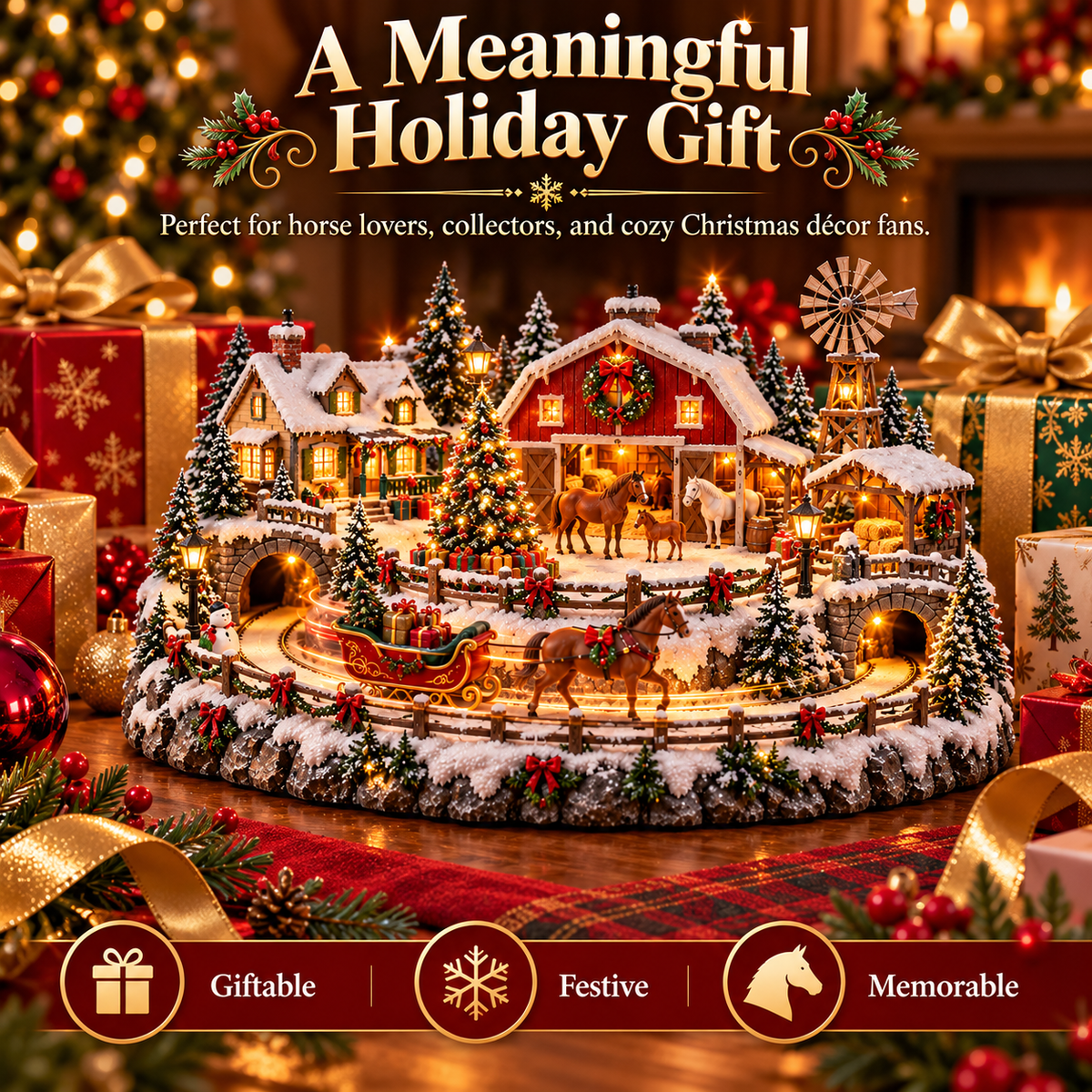 🐎 Christmas Horse Sleigh Farm Village – Animated Holiday Scene