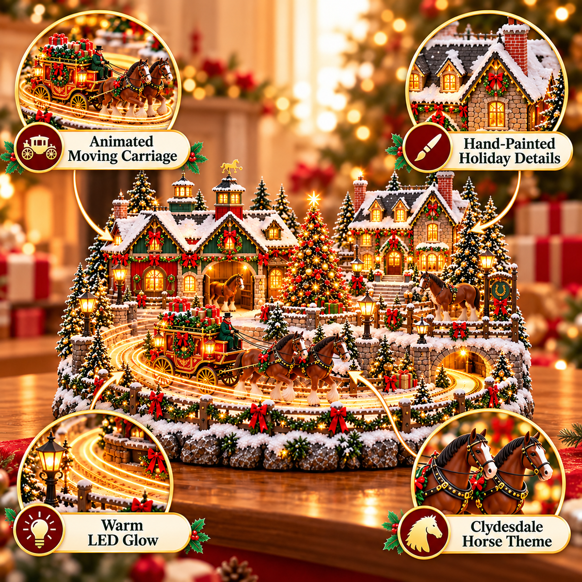🐴 Clydesdale Christmas Carriage Village – Animated Equestrian Holiday Scene