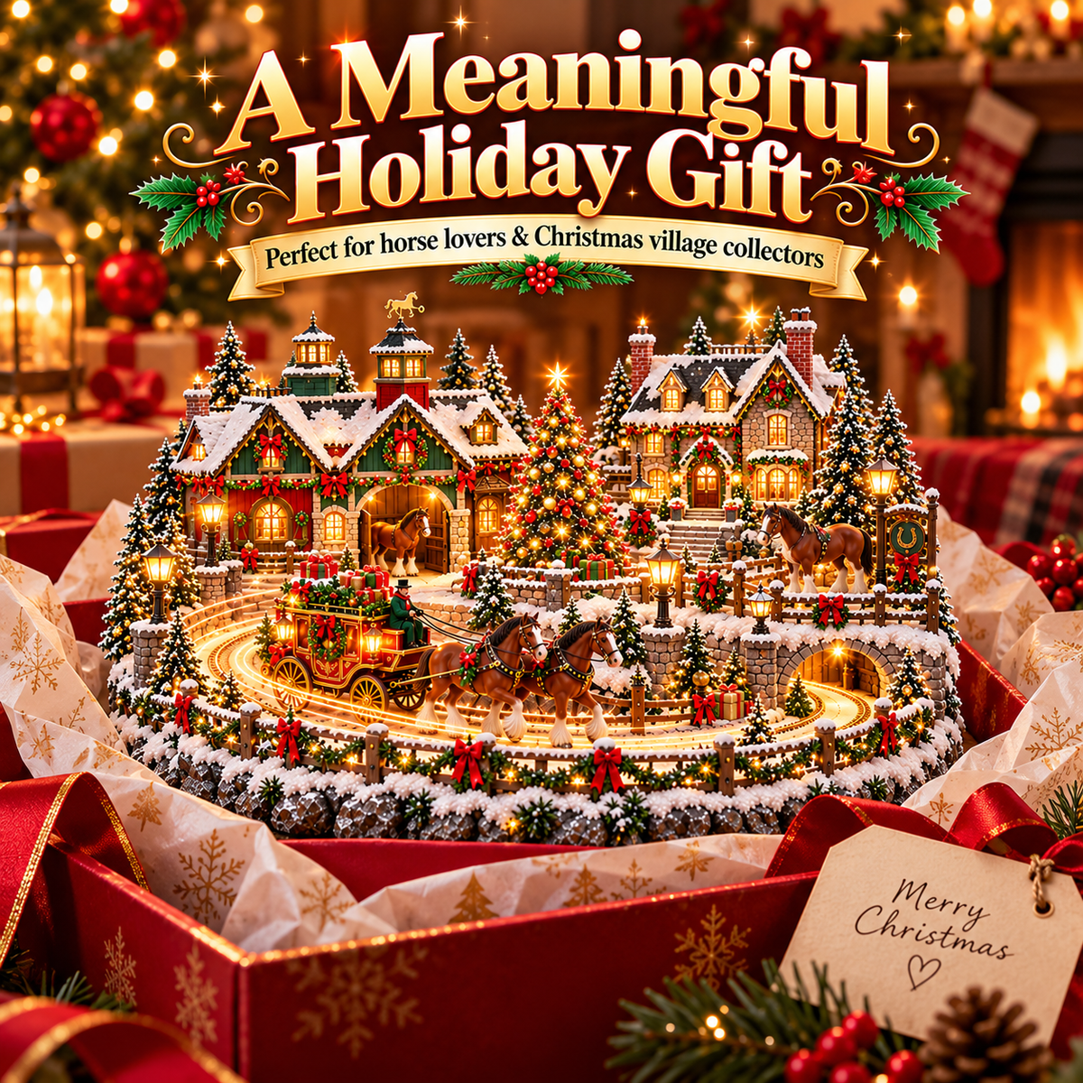 🐴 Clydesdale Christmas Carriage Village – Animated Equestrian Holiday Scene