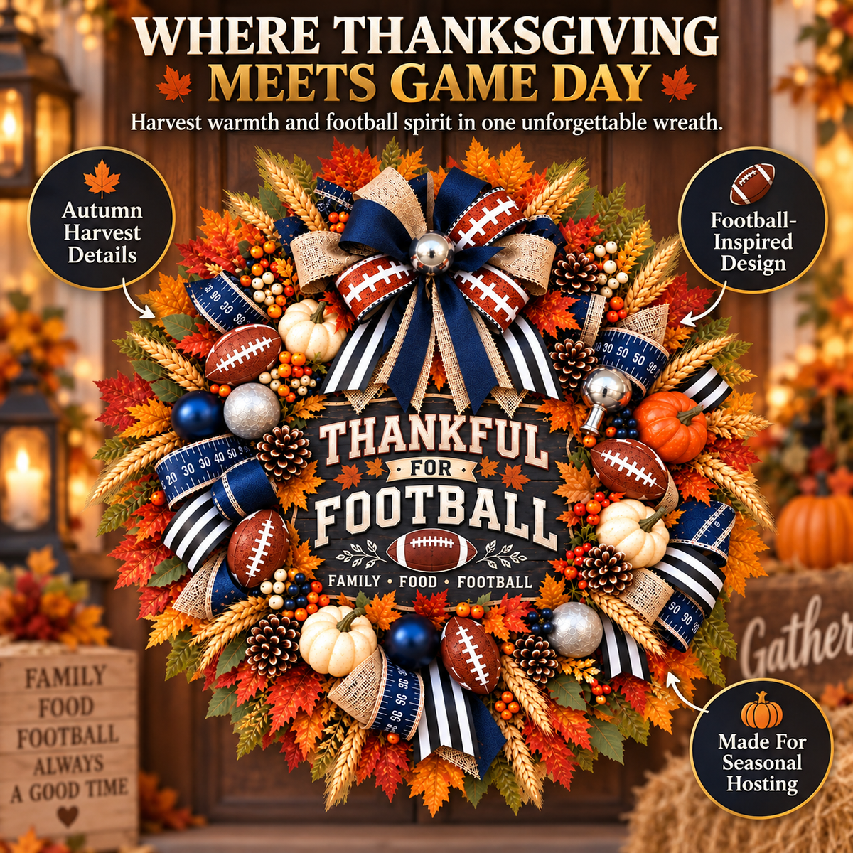 🏈🪷Thanksgiving Football Wreath, Best Front Door Wreath of 2026
