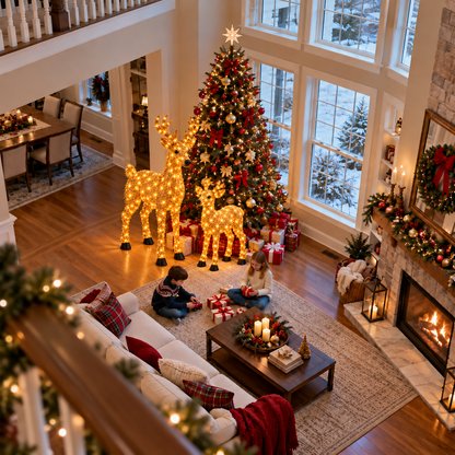 🎄 Magical Light-Up Christmas Deer & Fawn Set ✨ – Warm White LED Indoor & Outdoor Holiday Décor