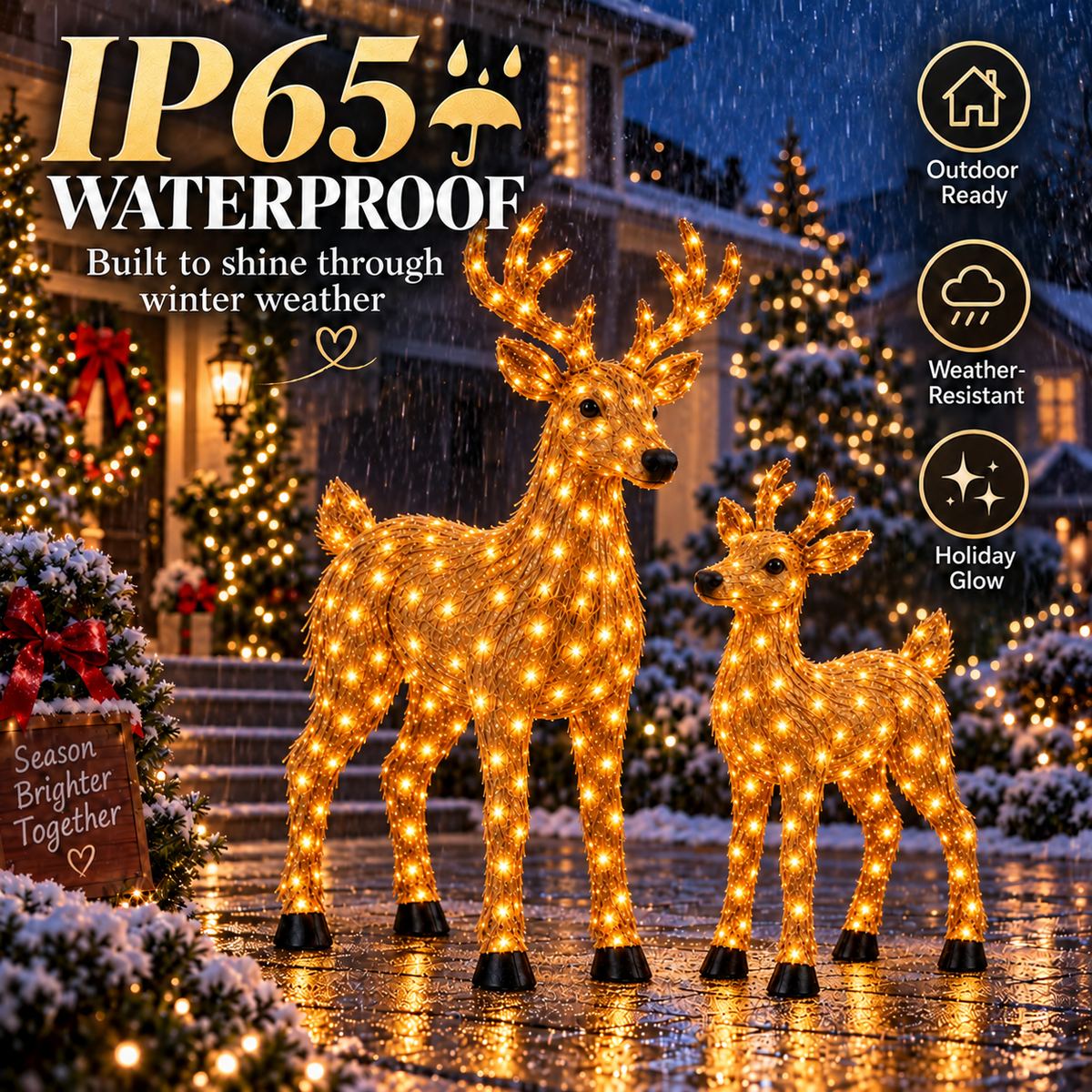 🎄 Magical Light-Up Christmas Deer & Fawn Set ✨ – Warm White LED Indoor & Outdoor Holiday Décor