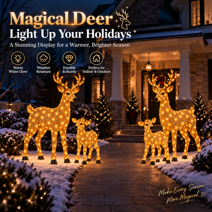 🎄 Magical Light-Up Christmas Deer & Fawn Set ✨ – Warm White LED Indoor & Outdoor Holiday Décor