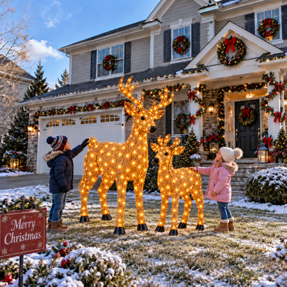 🎄 Magical Light-Up Christmas Deer & Fawn Set ✨ – Warm White LED Indoor & Outdoor Holiday Décor