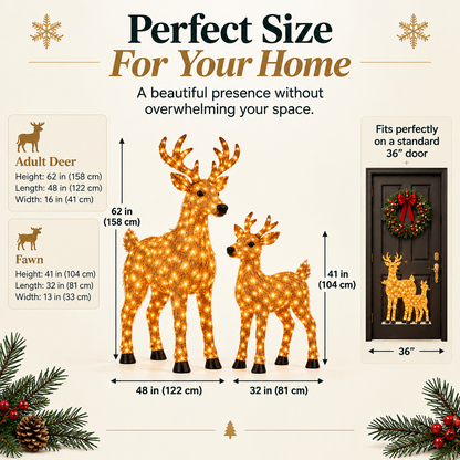 🎄 Magical Light-Up Christmas Deer & Fawn Set ✨ – Warm White LED Indoor & Outdoor Holiday Décor
