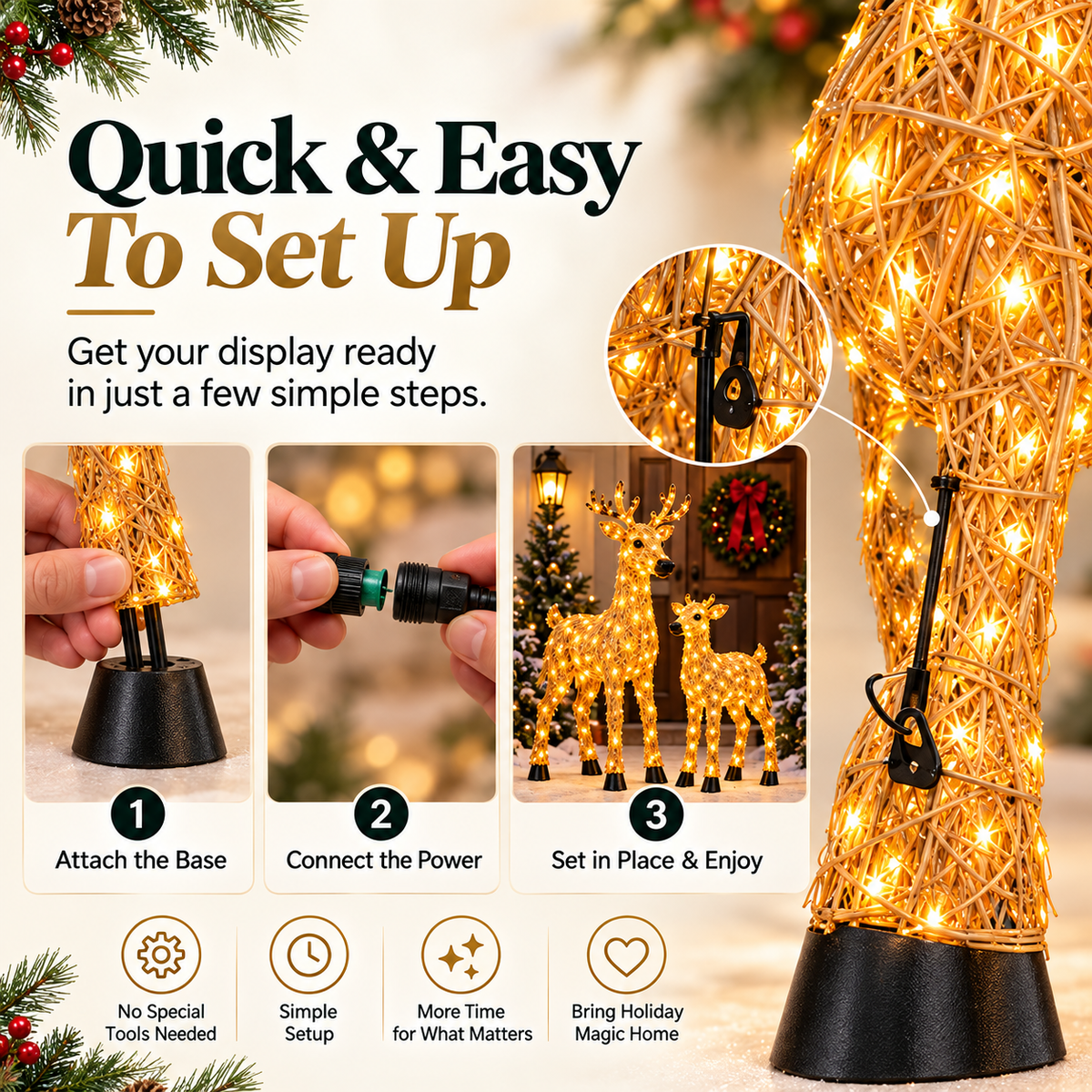 🎄 Magical Light-Up Christmas Deer & Fawn Set ✨ – Warm White LED Indoor & Outdoor Holiday Décor