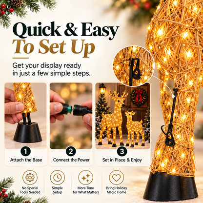 🎄 Magical Light-Up Christmas Deer & Fawn Set ✨ – Warm White LED Indoor & Outdoor Holiday Décor