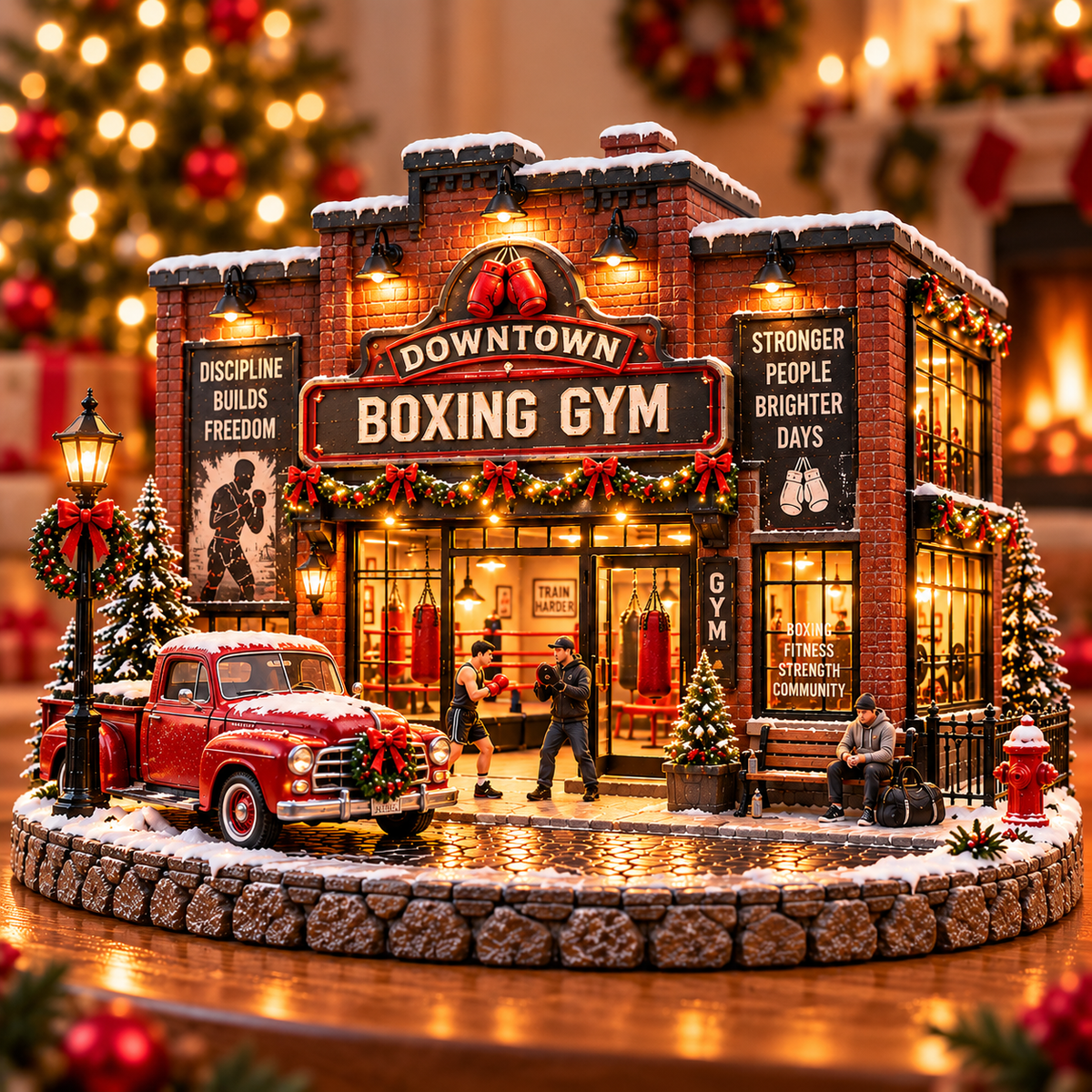 🥊 Lighted Boxing Gym Christmas Village | Vintage Holiday Décor