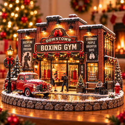 🥊 Lighted Boxing Gym Christmas Village | Vintage Holiday Décor