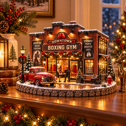 🥊 Lighted Boxing Gym Christmas Village | Vintage Holiday Décor