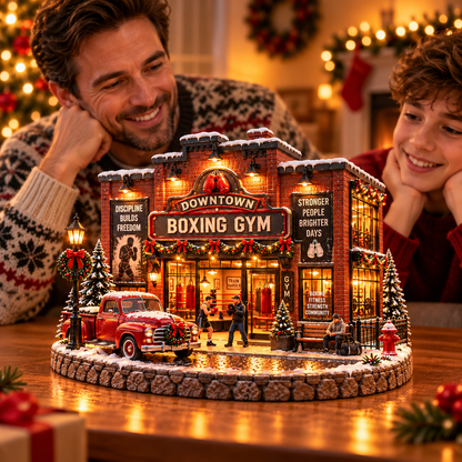 🥊 Lighted Boxing Gym Christmas Village | Vintage Holiday Décor