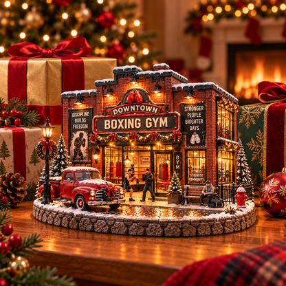 🥊 Lighted Boxing Gym Christmas Village | Vintage Holiday Décor