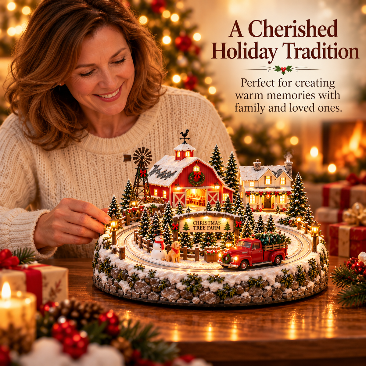 🌲 Lighted Christmas Tree Farm Village | Red Barn & Vintage Pickup Décor