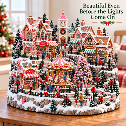 🔥Last Day 50%🎄 🍬Magical Christmas Candy Village – ✨Lighted Miniature Holiday Wonderland with Carousel