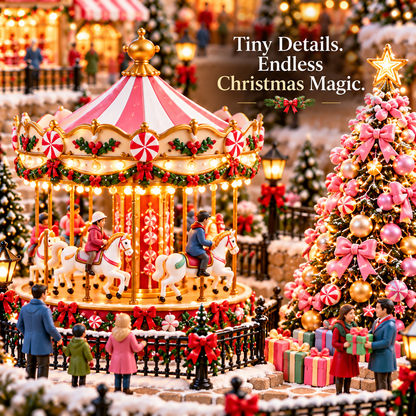 🔥Last Day 50%🎄 🍬Magical Christmas Candy Village – ✨Lighted Miniature Holiday Wonderland with Carousel