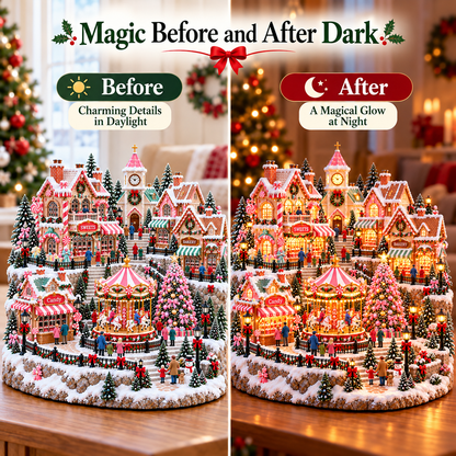 🔥Last Day 50%🎄 🍬Magical Christmas Candy Village – ✨Lighted Miniature Holiday Wonderland with Carousel