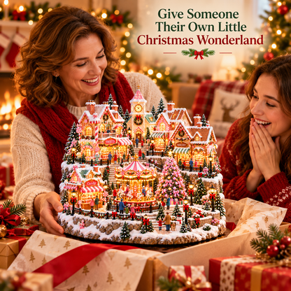 🔥Last Day 50%🎄 🍬Magical Christmas Candy Village – ✨Lighted Miniature Holiday Wonderland with Carousel
