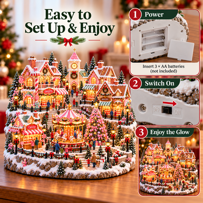 🔥Last Day 50%🎄 🍬Magical Christmas Candy Village – ✨Lighted Miniature Holiday Wonderland with Carousel