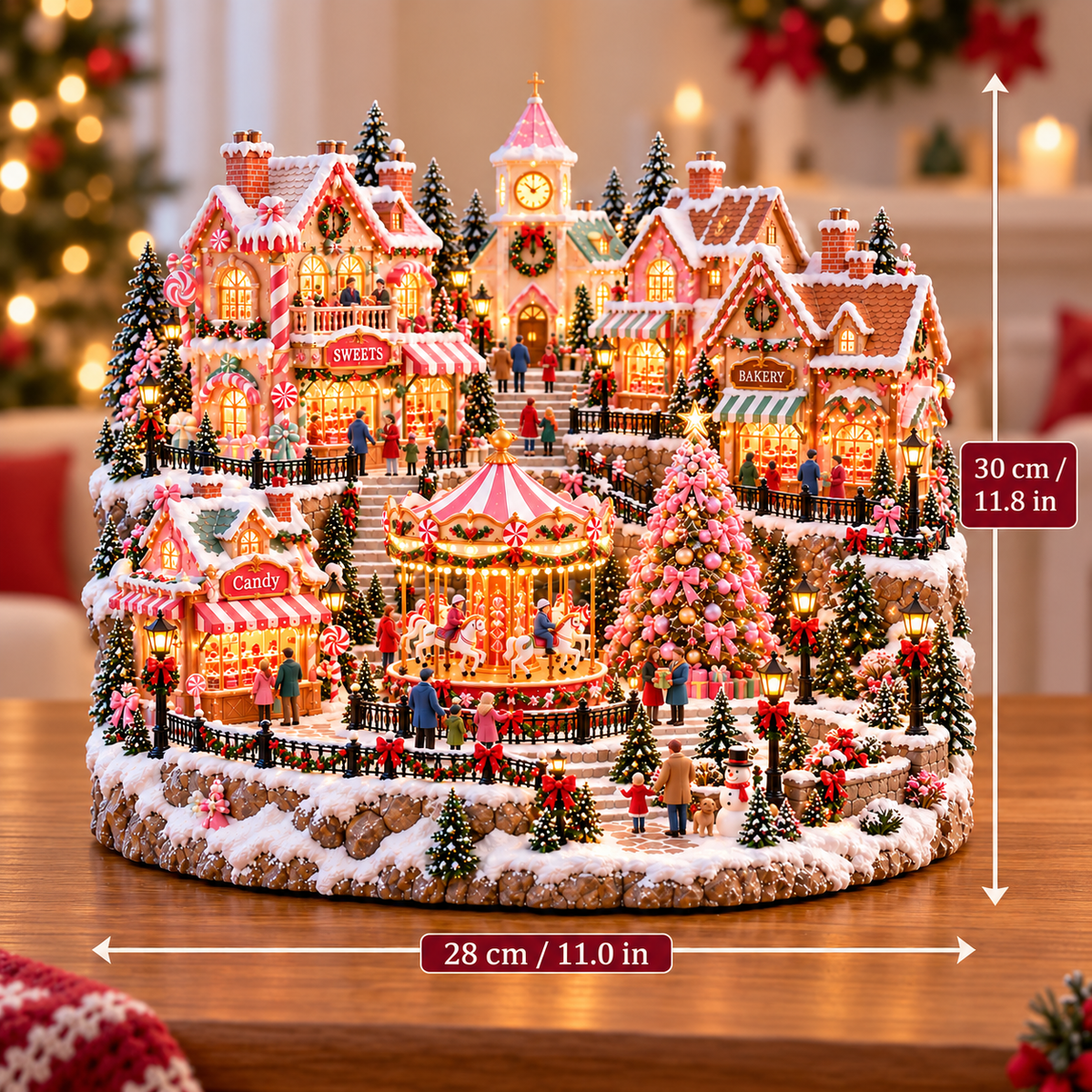 🔥Last Day 50%🎄 🍬Magical Christmas Candy Village – ✨Lighted Miniature Holiday Wonderland with Carousel