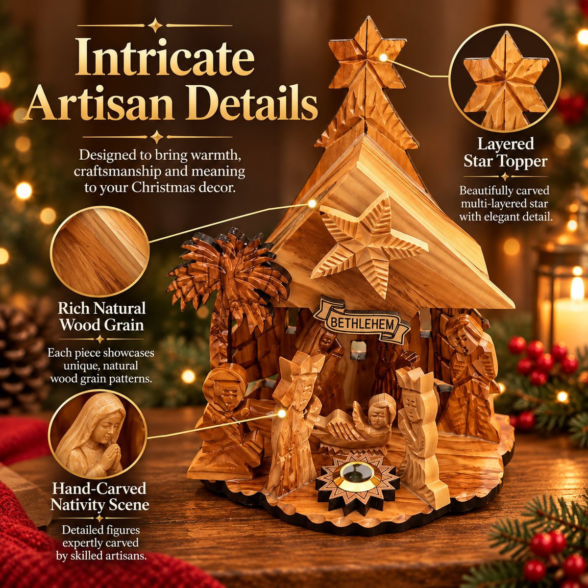 ✝️ Holy Land Nativity Scene with Music Box – Traditional Christmas Keepsake Decoration