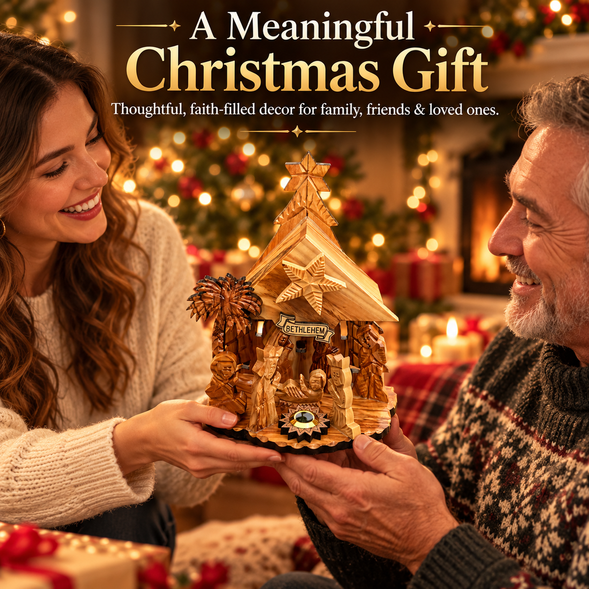 ✝️ Holy Land Nativity Scene with Music Box – Traditional Christmas Keepsake Decoration