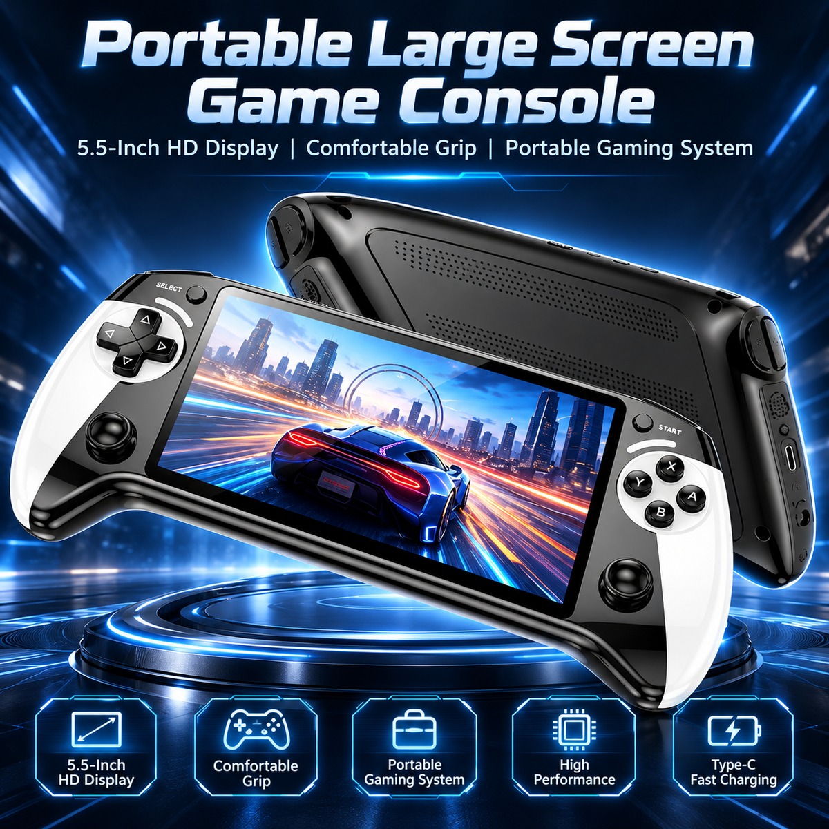 🎮 Portable Retro Game Console –  5.5' HD Screen & 10 Retro Systems