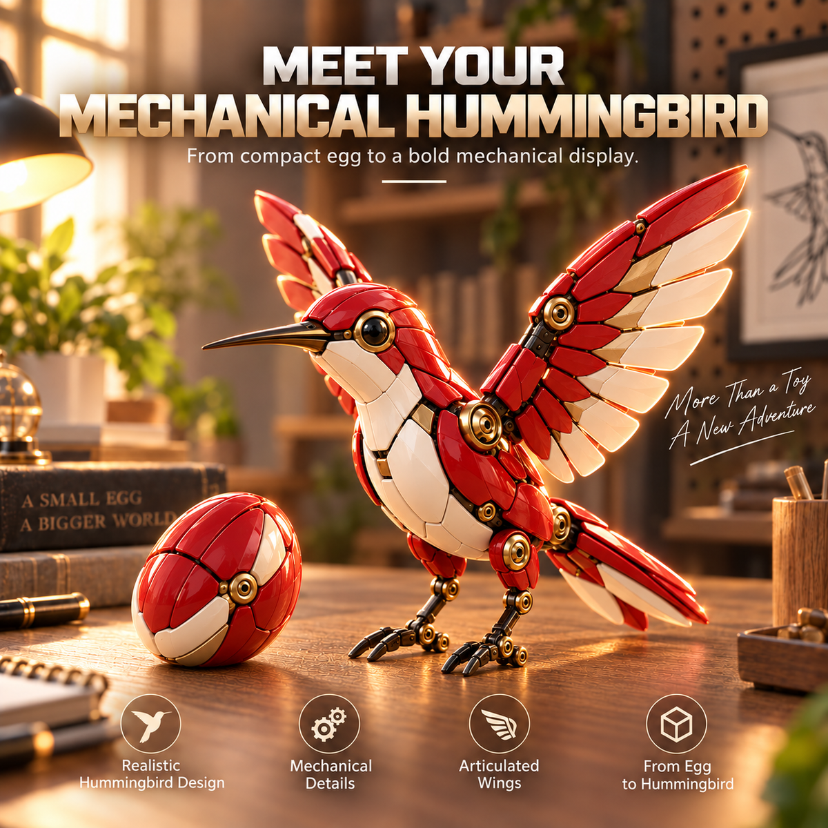🐦 2-in-1 Transforming Hummingbird Egg – Mechanical Bird Figure