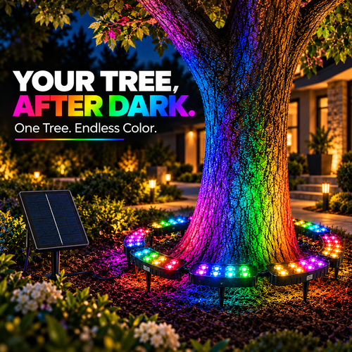 🌈 Solar RGB Tree Ring Light – 360° Color-Changing Landscape Uplight