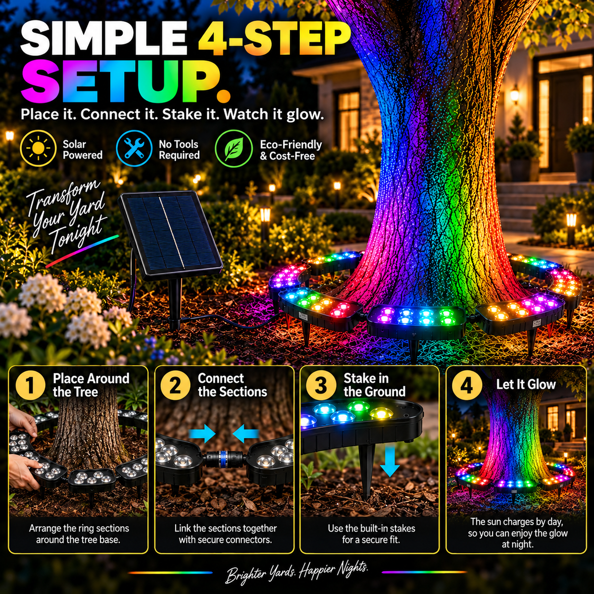 🌈 Solar RGB Tree Ring Light – 360° Color-Changing Landscape Uplight